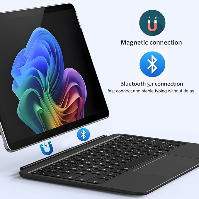 Magnetic Bluetooth Keyboard Cover for Surface Pro 12" 1st 12 inch Laptop Released in 2025 with Backlit (Black)