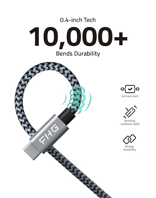 FHG USB C to USB C Cable 3.3FT 2Pack, PD 60W/3A USB C to USB C Fast Charging Cable from 20% to 90% in 30mins, 5Gbps USBC Data Cable, Nylon Braided Compatible for Samsung Galaxy S23/iPhone 15
