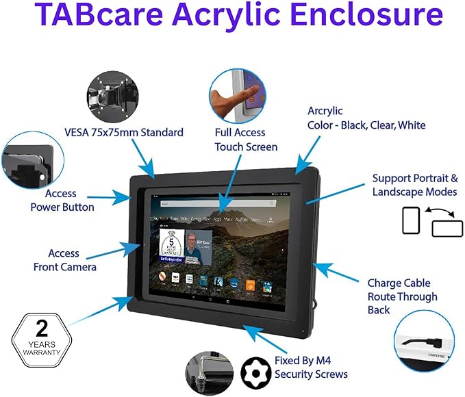 TABcare Anti-Theft Acrylic VESA Enclosure for Apple iPad mini 6 7 8.3" with Free Wall Mount Kit & 90-Degree Angle USB C Charge Cable (iPad mini 6/7 8.3", White)