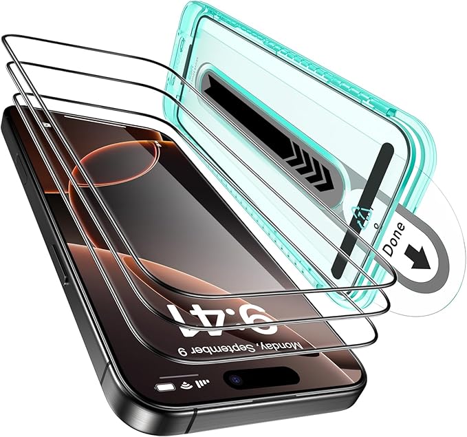 ESR 3 Pack for iPhone 16 Pro Screen Protector, [9H Hardness] [Military Grade Shatterproof] Tempered Glass Film with Flawless Fit Tray, HD Clear, Scratch Resistant