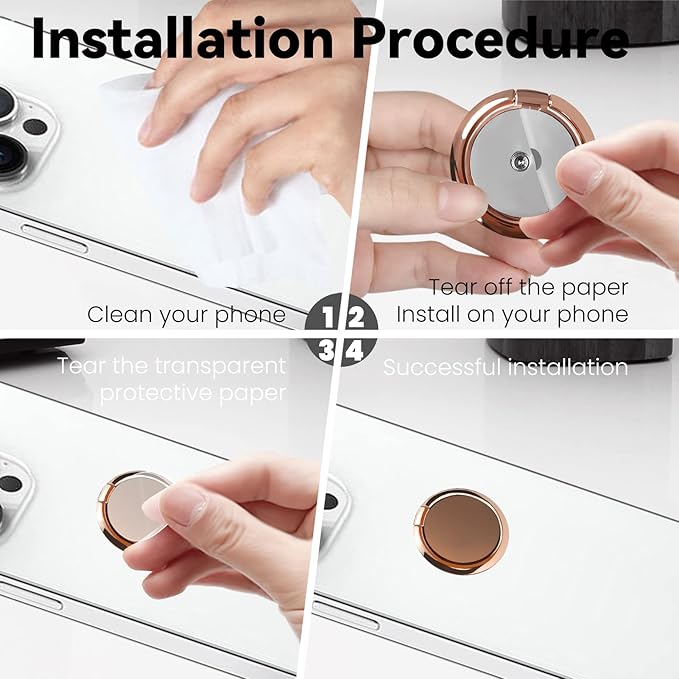Metal Cell Phone Ring Holder Finger Ring Stand, 360 Degree Rotation Ring Kickstand Grip Holder for Magnetic Car Mount, Rose Gold