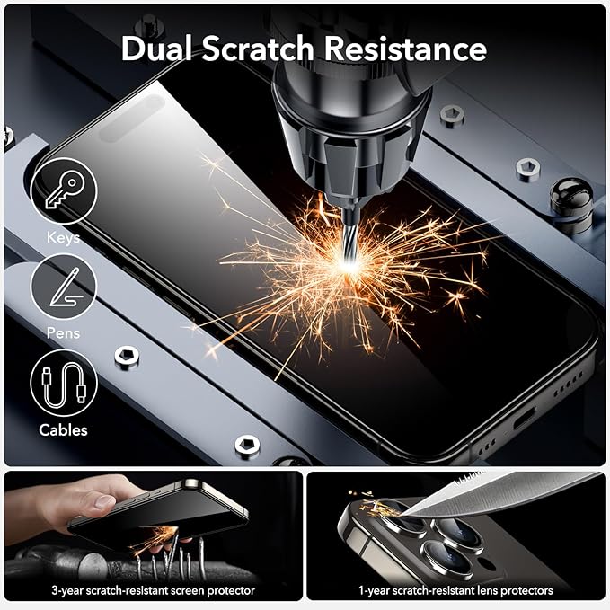 ESR 3+2 Pack for iPhone 15 Pro Screen Protector, [9H Hardness] [Military Grade Shatterproof] Full Coverage Ultra-tough Tempered Glass Film with Easy Installation Frame, 2 Set of Camera Lens Protector