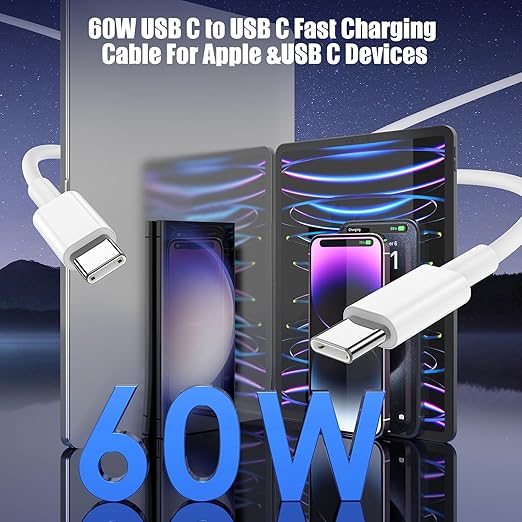 3-Pack [3.3FT+6.6FT+10FT] 60W USB C to USB C Cable, Type C to Type C Cable,Fast Charging Cable for iPhone 16 15 Pro Plus Pro Max，for Galaxy S25 S24, for iPad Pro/Air, for MacBook Pro/Air and More