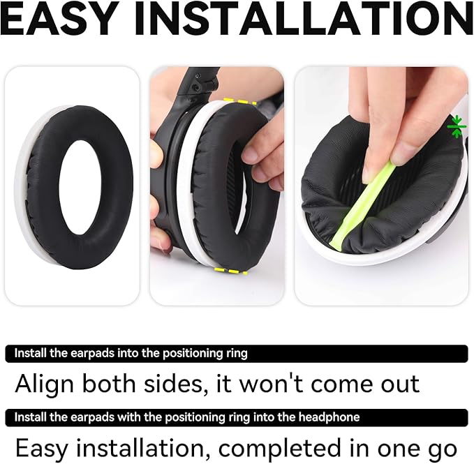 Replacement Earpads Cushions for Bose QuietComfort35&35ii(QC35 II & QC35) Headphones - Professional Positioning Tools Included, Noise-Isolating Memory Foam & Breathable Leather (Black)