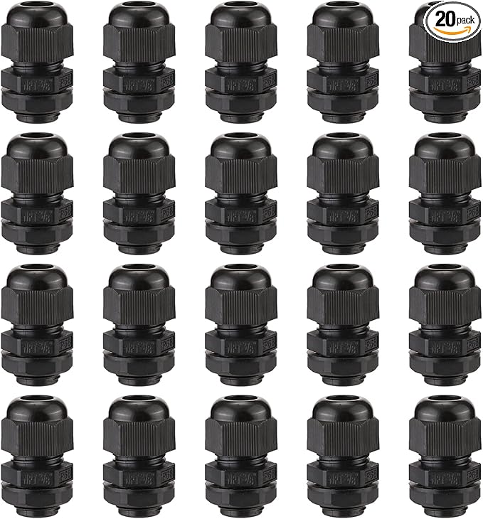 PENGLIN Cable Glands 3/8" NPT Nylon Cable Connector, Strain Relief Cord Connector, IP68 Waterproof Adjustable Locknut(3/8 Inch (20 Pack))
