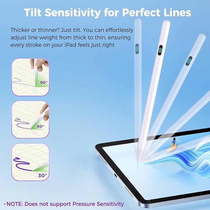 iPad Pencil with Magnetic&5 Extra Tips,USB-C Faster Charge,Stylus Pen Compatible with iPad 6-11th/A16,Air M3/M2/3-5th,Pro M4/11/12.9/13inch,Mini 5th-7th/A17Pro (White)
