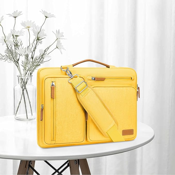 MOSISO 360 Protective Laptop Shoulder Bag,13 inch Computer Bags Compatible with MacBook Air M4 M3 M2 M1 2025-2018/Pro 13 2025-2016,Side Open Messenger Bag with 4 Zipper Pockets, Yellow