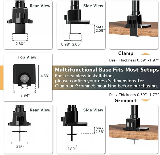 Monitor-Arm Ultrawide Heavy Duty 24-57'' - Aluminum Single Monitor Mount Holds up to 59.4lbs, Adjustable Desk Mount Stand, VESA75/100/200mm, Black