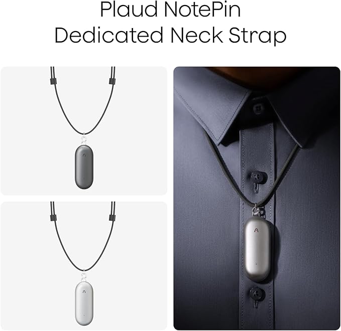 Plaud NotePin AI Voice Recorder, Voice Recorder with Adjustable Wearable Strap & Neck Strap Lanyard, Transcribe & Summarize with AI Technology, 64GB Memory