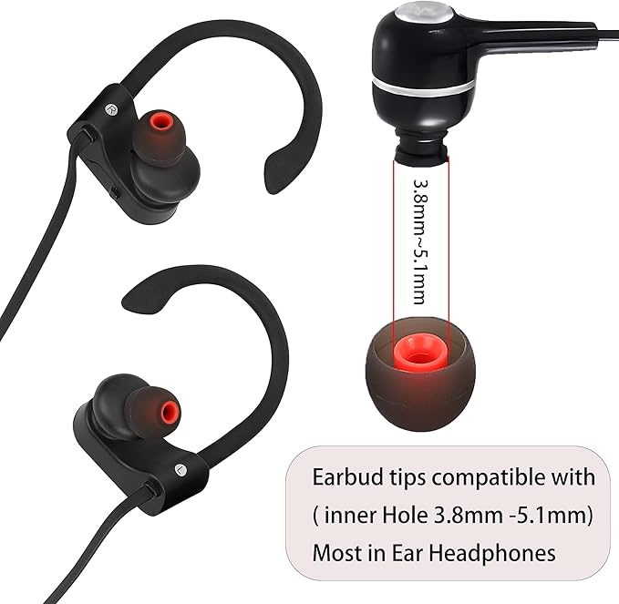 Silicone Earbud Tips - Fit Most In-Ear Earbuds (Inner Hole 3.8mm - 5.1mm) - 9 Pairs S M L