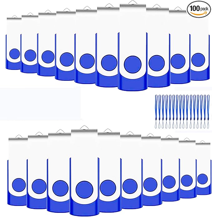1GB USB Flash Drives 100 Pack, EASTBULL USB 2.0 Flash Drive Bulk Thumb Drive Pack Memory Stick Swivel Pen Drives (Blue)