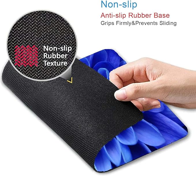 Blue Flower Mouse Pad,Cute Floral Mouse pad,Custom Small Mouse Pads with Designs,Portable Office Non-Slip Rubber Base Wireless Mouse Pad for Laptop