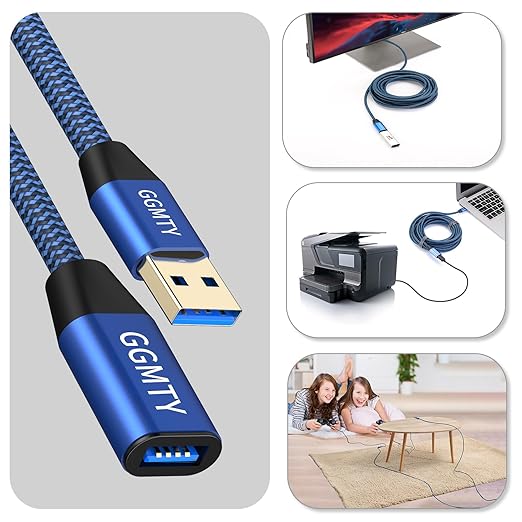 USB 3.0 Extension Cable 25ft,Type A Male to Female Extension Cord Durable Braided Material High Data Transfer Compatible with USB Keyboard,Mouse,Flash Drive, Hard Drive,Printer