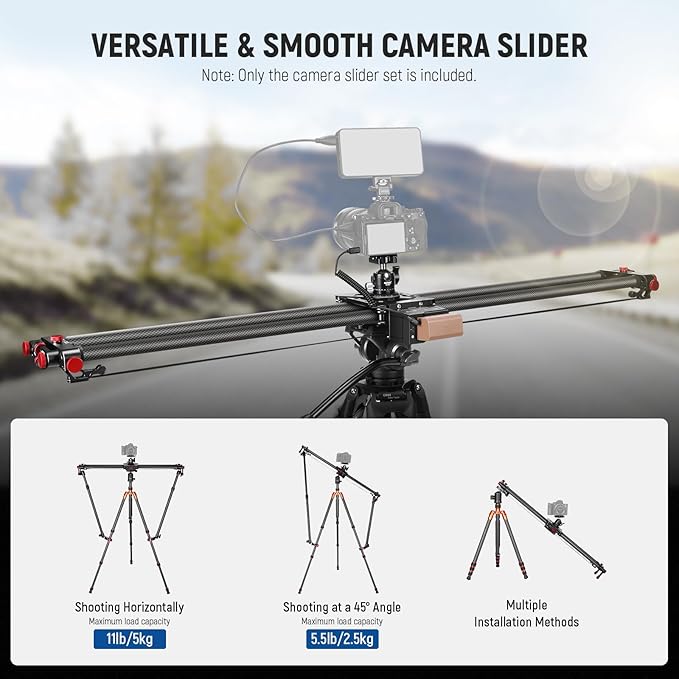NEEWER 47.2"/120cm Motorized Camera Slider, App Wireless Control DSLR Carbon Fiber Dolly Rail Slider with 4400mAh F750 Battery (Charger Not Included), Support Video Mode, Time Lapse Photography, ER1