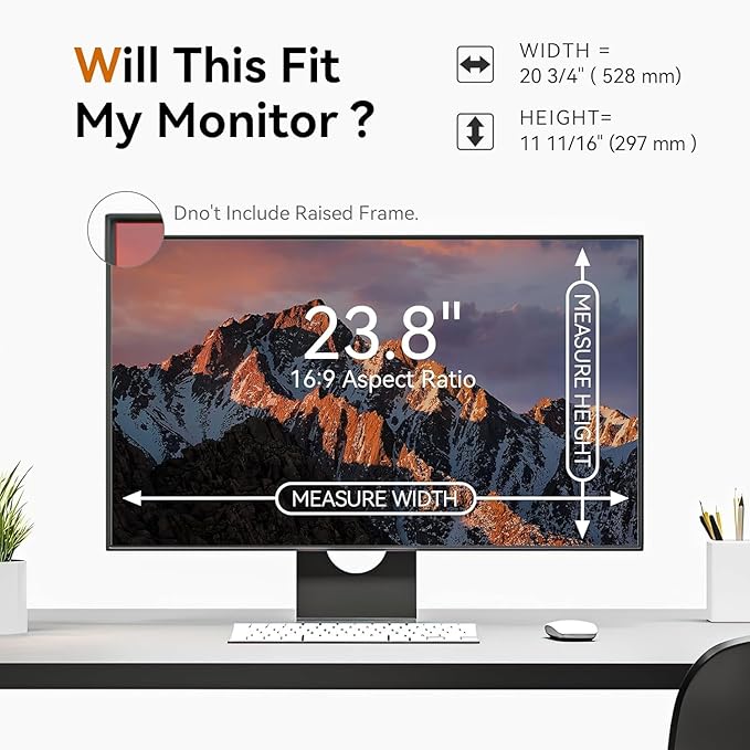 [5-Pack] 23.8 Inch Computer Privacy Screen for 16:9 Widescreen Monitor, Anti Glare Anti-UV Eye Protection Desktop PC LED Monitor Filter, Removable Anti-Scratch Screen Film 23in