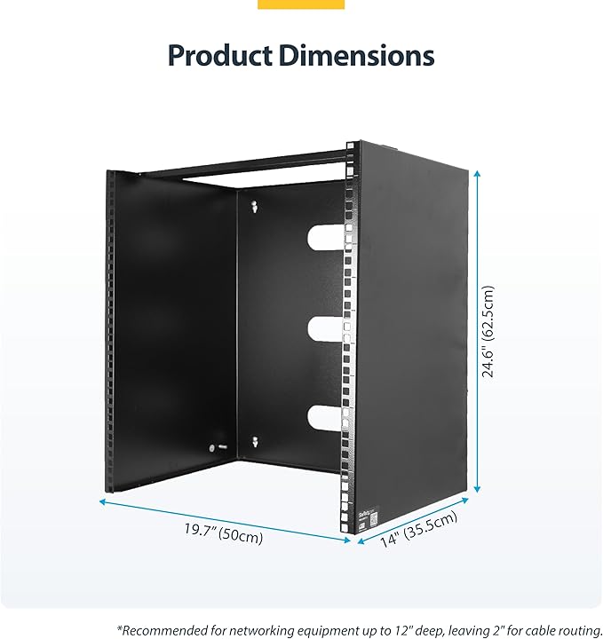 StarTech.com 14U Wall Mount Network Rack, 14 in Deep (Low Profile), 19" Patch Panel Bracket for Shallow Server, IT Equipment, Network Switches, 77lbs/35kg Weight Capacity, Black (RACK-14U-14-BRACKET)