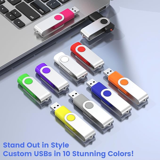 ABLAZE Personalized USB 128GB Flash Drive 10 Pack, USB 2.0 Custom Thumb Drives Personalized Pendrive Memory Stick (Mixcolors)