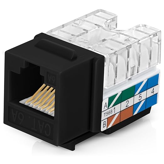 Everest 90° Angled RJ45 Cat6A Keystone Jacks 100-Pack in Black - Slim Profile Female RJ45 Connectors - Cat 6A Keystone Jack - Compatible with 90° Angled Speed Termination Tool - easyJACK (B094WB91H3)