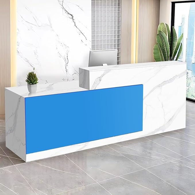 Reception Desk with Counter Modern Checkout Counter with Lockable Drawer Keyboard Tray Receptionist Desk for Office Salon Reception Table V Left 63inch/160cm
