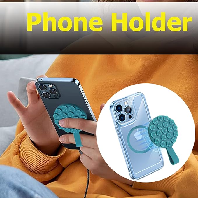 Magnetic Suction Cup Phone Mount, Silicone Suction Stand Holder, Compatible with iPhone MagSafe Phone Case, Hands-Free Mirror Shower Phone Holder Accessory for TikTok Videos, Teal Green