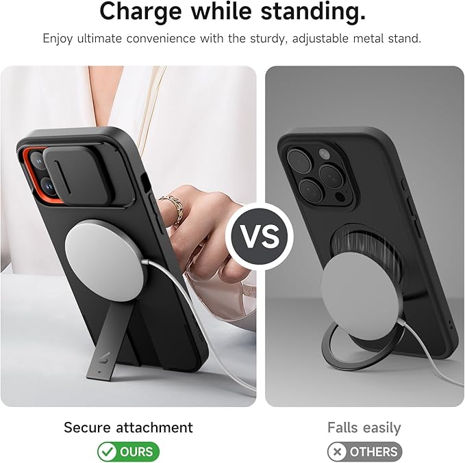 SURITCH for iPhone 13 Pro Max/12 Pro Max Case with Magnetic Camera Slide Cover and Adjustable Kickstand, Compatible with MagSafe, Shockproof Bumper Case Slim Protective Cover 6.7 Inch, Black