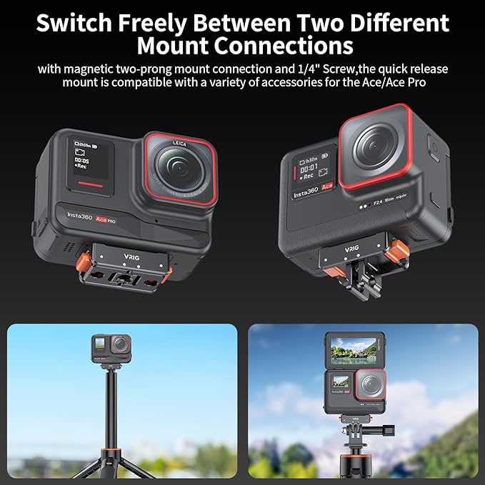 VRIG Magnetic Base for Insta360 Ace/Ace Pro Magnetic Quick Release Adapter Tripod Adapter Mount with Ace Pro/Ace/ X3/ X4/ X5/ ONE RS 1 inch 360 Degree Version/ONE RS Twin/ONE X2
