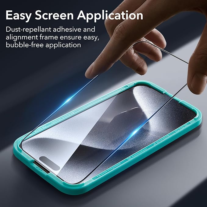 ESR 3+2 Pack for iPhone 15 Pro Screen Protector, 3 Black Edge Tempered-Glass Film and 2 Set Camera Lens Protector, 2.5D Curved Edges, Full-Coverage Military-Grade Protection, Scratch Resistant