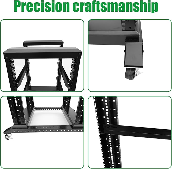 15U Server Rack/4-Post 19in Network Rack/Open Frame Rack with Wheels, Heavy-Duty Frame Cabinet/Adjustable Depth 29.75-27.75in GLOBALRACK(4POST-1000-15U)