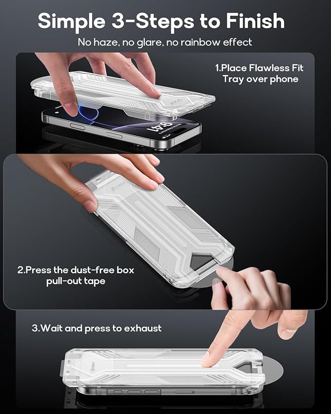 3 Pack for iPhone 15 Pro Max Tempered Glass Screen Protector:9H+ Durable, Auto Positioning, Bubble Free, High Definition, Easy Installation