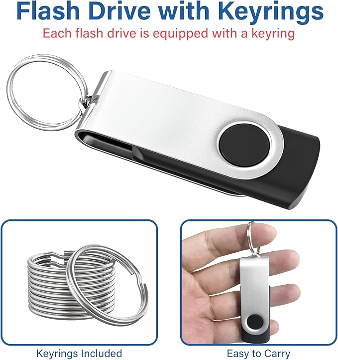 USB Flash Drives 1GB 20 Pack, Wooolken USB 2.0 Thumb Drives with Keychains Memory Stick USB Drive Pendrive for PC Laptop Computer (Black)