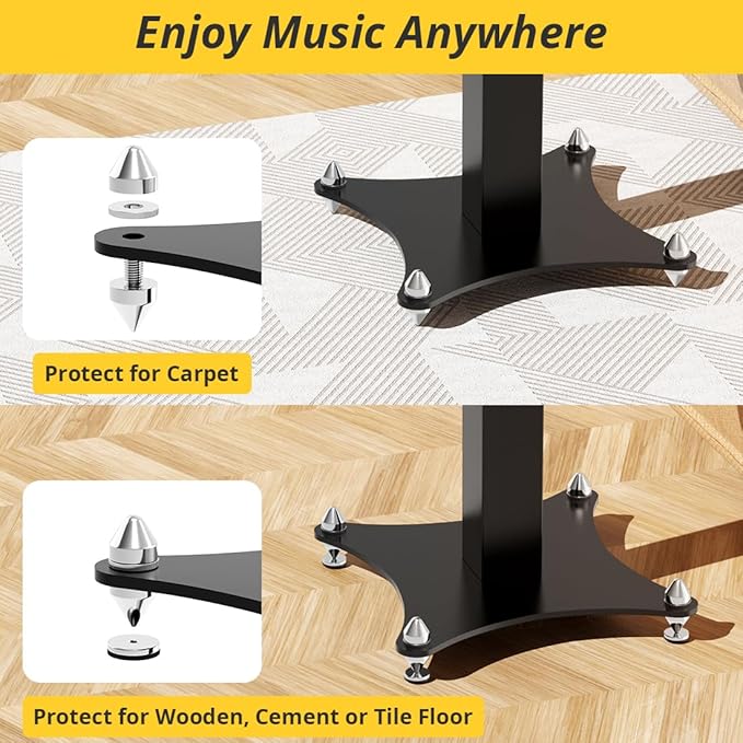 Adjustable Bookshelf Speaker Stands Pair, 20-27.5 Inch All-Metal Heavy Duty Holds 100lbs Universal for Surround Sound with Cable Management