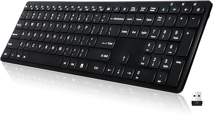 Wireless Keyboard-2.4G Ultra Slim Quiet Full Size Matte USB PC Computer Keyboard,19 Multimedia Keys,Number Pad,Plug&Play,Lag-Free Ergo,Long Battery life for Desktop,Laptop,Smart TV,MAC,Windows,QWERTY