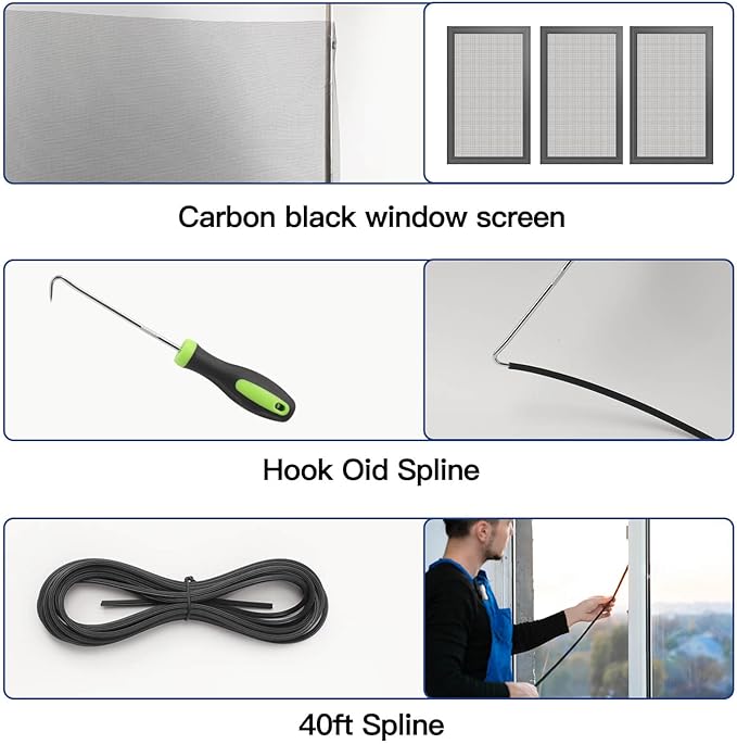 Screen Door Mesh Replacement Kit with All Tools Include Window Screens Mesh 48"x117", Screen Roller, Screen Spline, Spline Hook, Yolovit