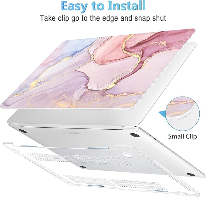 Mektron Case for MacBook Pro 16 inch A2141, Pink Marble Clear Hard Shell Cover 2020 2019 Pro 16-inch with Touch bar & Touch ID w/Keyboard Cover Skin Screen Protector Dust Plug