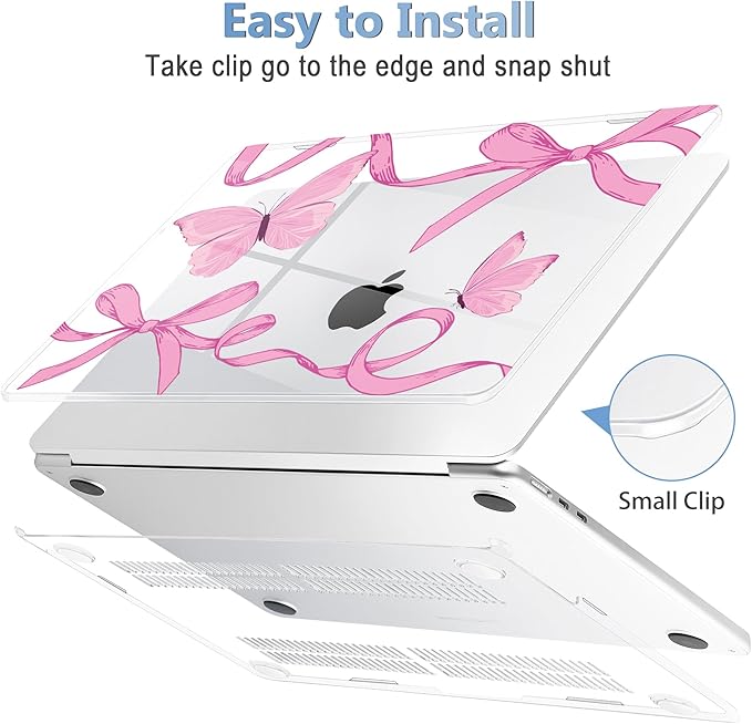 Mektron Compatible with M4 MacBook Air 15 inch Case 2025 A3241 2024 2023 M3 A3114 A2941 M2 Liquid Retina Display Touch ID, Plastic Hard Case & Keyboard Skin & Screen Protector - Pink Bows C245