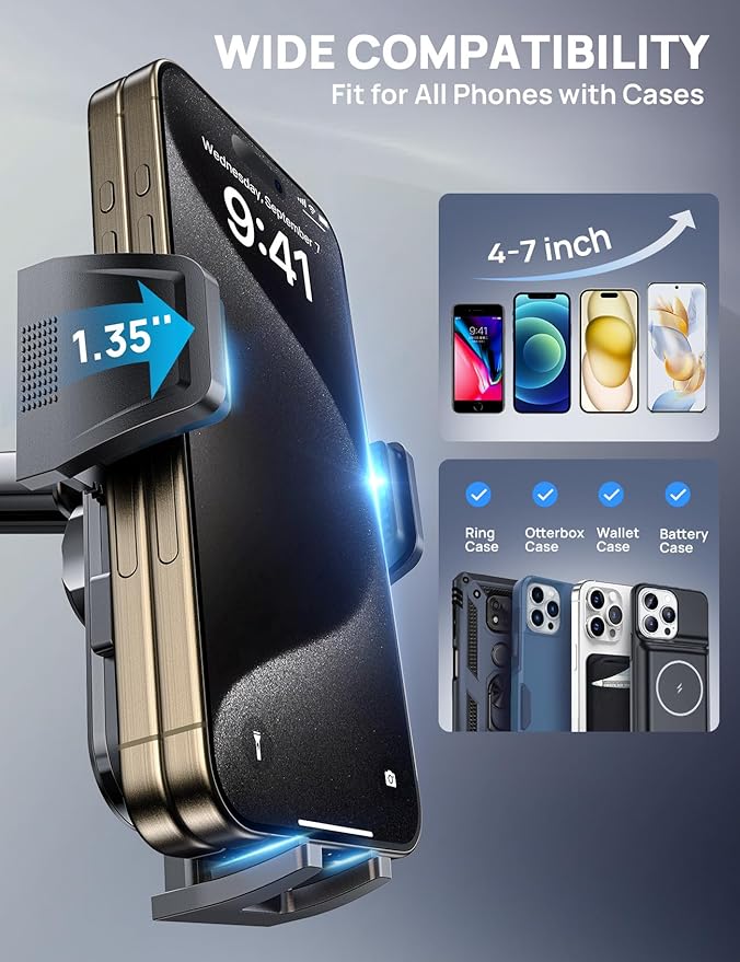 [2025 New] Dashboard Phone Holders for Your Car [Military Grade Stable] Phone Holders for Your Car, Non-Slip Silicone Carbon Fiber Car Phone Mount, Rotatable Suction Cup for All Phone, Green