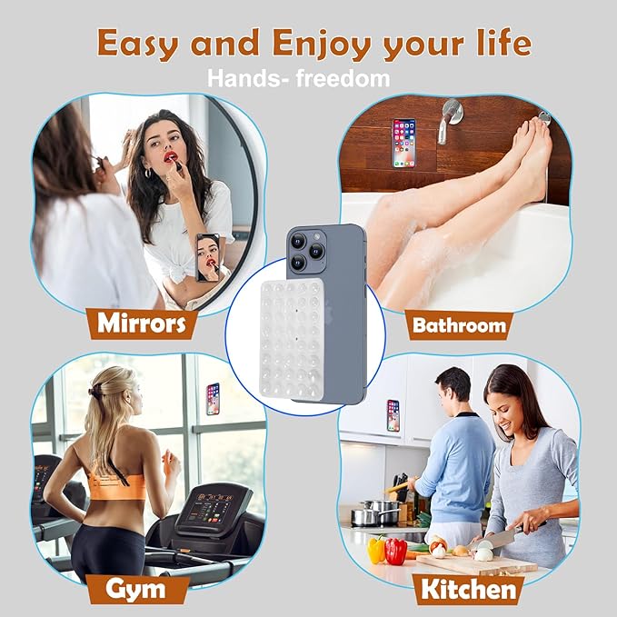 2PACK Silicone Double Sided Suction Phone Case Mount, Detachable Hands Free & Strong Grip Holder for Selfies & Videos, Compatible iPhone Android (2Pack Clear, 40 Suction Cups)
