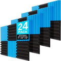 JBER 24 Pack Blue and Charcoal Acoustic Panels Studio Foam Wedges Fireproof Soundproof Padding Black Wall Panels 2" X 12" X 12"