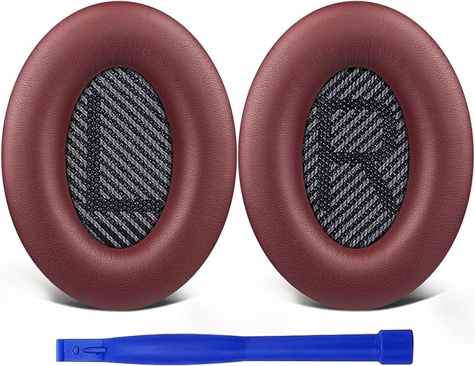 SoloWIT Replacement Earpads Cushions for Bose QuietComfort 35 (QC35) & Quiet Comfort 35 II (QC35 ii) Headphones, Ear Pads with Softer Leather, Noise Isolation Foam, Added Thickness (Burgundy)