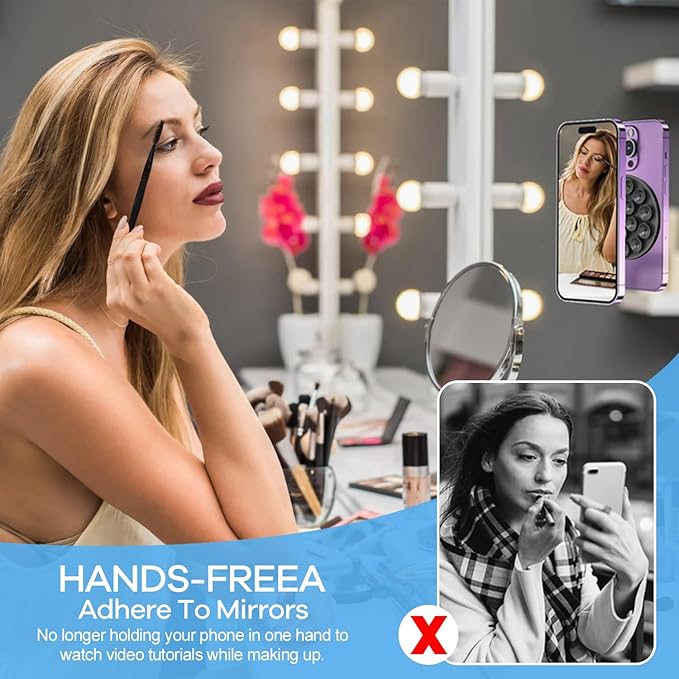 Silicone Suction Cup Phone Mount, Magnetic Suction Phone Case Stand, Mirror Shower Phone Holder, Perfect for Selfies and Videos Creators, Hands Free Holder Mount for iPhone/Samsung/Google-Black