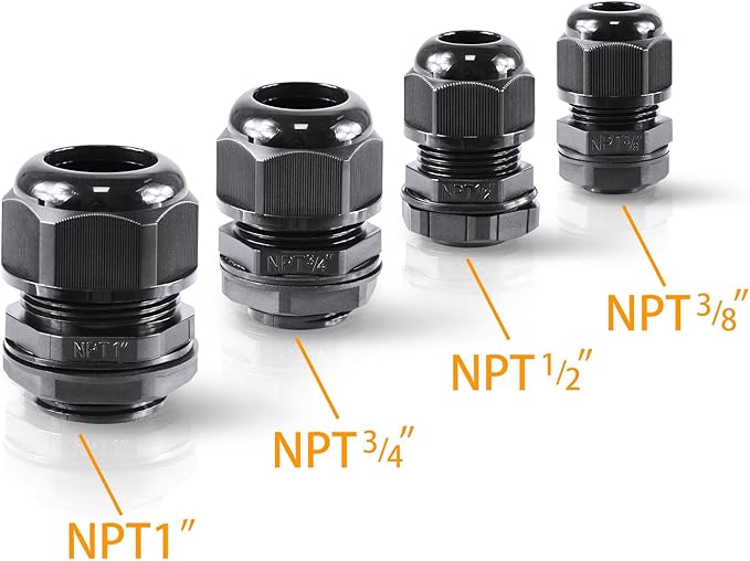 XHF 2 Pcs 1" IP68 Strain Relief Nylon Cord Grip Waterproof NPT Cable Glands Adjustable UL Listed and RoHS Compliant (Black)