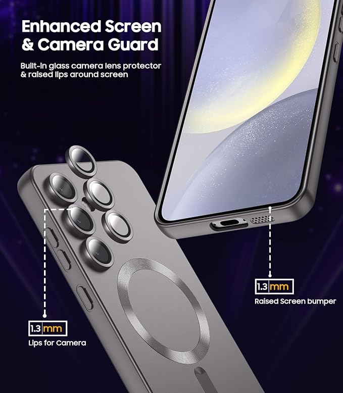 Magnetic for Samsung Galaxy S24 Plus Case [Compatible with MagSafe][Built-in Camera Lens Protector] Slim Soft Silicone Bumper Shockproof Metallic Luster Phone Case (Gray)