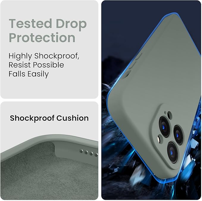 FireNova for iPhone 14 Pro Case, Silicone Upgraded [Camera Protection] Phone Case with [2 Screen Protectors], Soft Anti-Scratch Microfiber Lining Inside, 6.1 inch, Calke Green