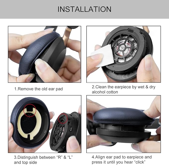 Ear Pads for Jabra Elite 45h - Replacement Ear Cushions for Evolve2 65 40 MS UC USB On-Ear Wireless Headphones - Protein Leather Memory Foam (Navy Blue)
