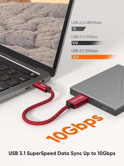 CableCreation 1FT USB C to Micro B Cable,10Gbps Speed External Hard Drive Braided,USB 3.1 Type C to Micro B Work for iPhone 15 Series,Seagate WD Westgate My Passport,MacBook Pro/Air, iPad/Tablet,Red