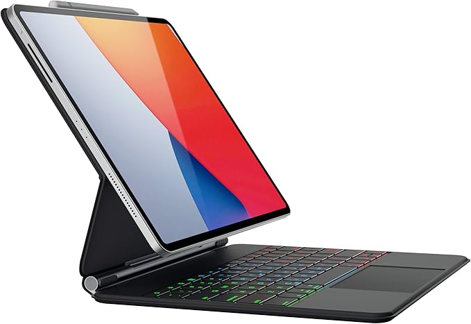 doqo Keyboard case for iPad Air 13 (M2) 2024/ (M3) 2025 and iPad Pro 12.9(6th,5th,4th,3rd Gen), Magic Keyboard case with Multi-Touch Trackpad Slim 7 Colors Backlit Black