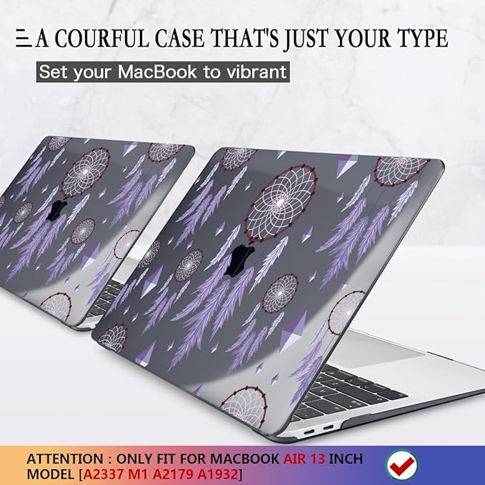 CISSOOK Compatible with MacBook Air 13 inch 2021 2020 2019 2018 Release M1 Chip A2337 A2179 A1932, Plastic Black Hard Shell Protective Cover for MacBook Air 13 Retina with Touch ID, Dream Catcher