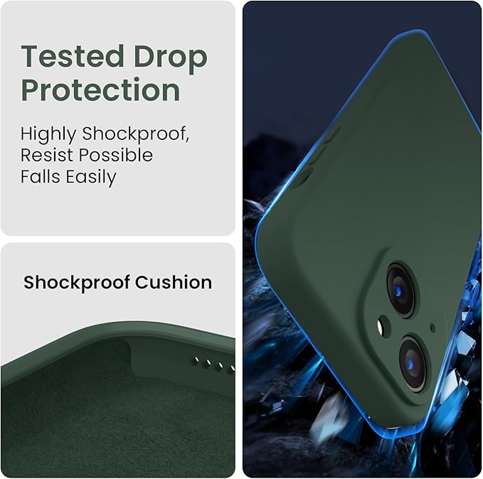 FireNova Designed for iPhone 15 Plus Case, Silicone [Camera Protection] Case with [2 Screen Protectors], Soft Anti-Scratch Microfiber Lining Inside, 6.7 inch, Alpine Green