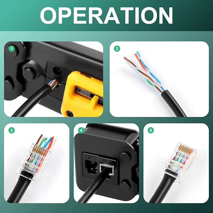 Delgada rj45 Crimp Tool with 50PCS Pass Through Connectors, for Cat6 Cat5e Cat5 Crimping Tool Kit, Network Cable Tester and Wire Stripper Included, for RJ45/RJ12 Regular