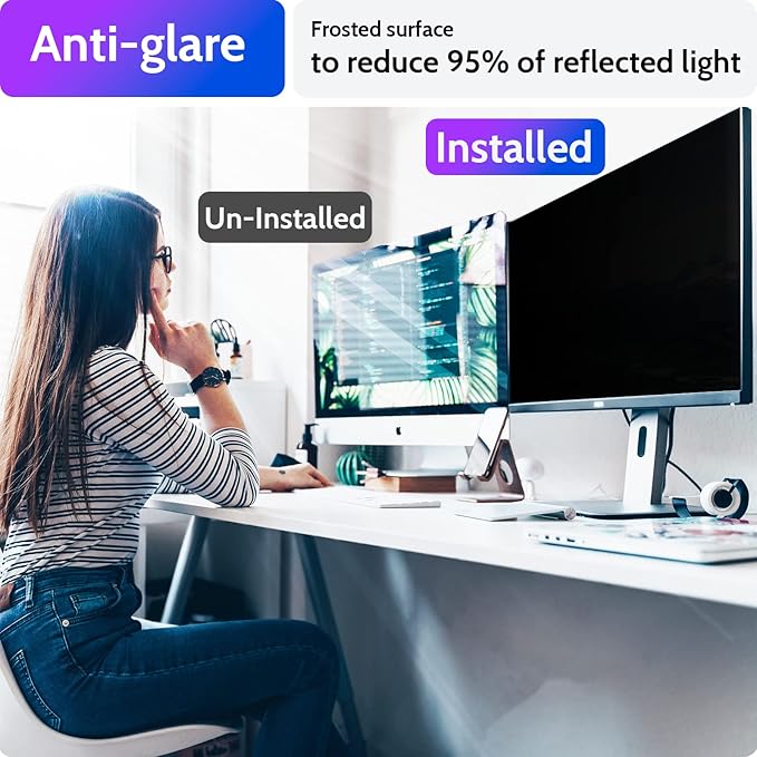 Privacy Screen for Computer Monitor 23.8 Inch 16:9 Aspect Ratio, Anti Blue Light Glare Removable 23.8 in Privacy Screen Filter Protective Film, HD 23.8 Inch Privacy Screen Protector for Monitor